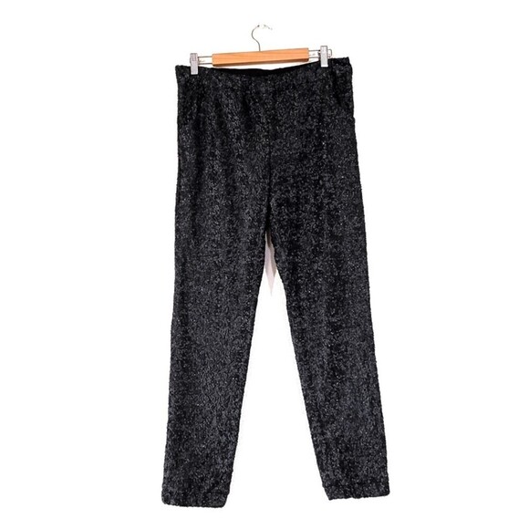 FREE PEOPLE Sequin Party Trouser Ankle Cropped Pull On Pants  Black Small y2k - Picture 2 of 13